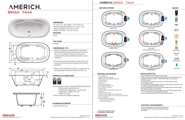 Americh Brisa 74 44 Drop-in Bathtub