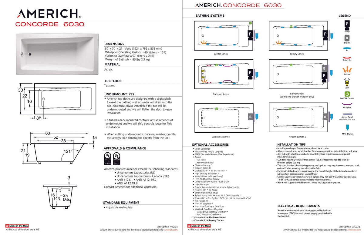 Americh Concorde 60 30 Dropin Bathtub