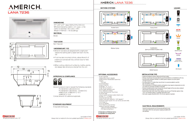 Americh Lana 72 36 Drop-in Bathtub