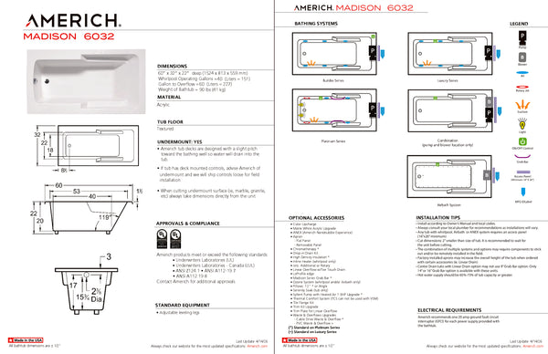 Americh Madison 60 32 Drop-in Bathtub