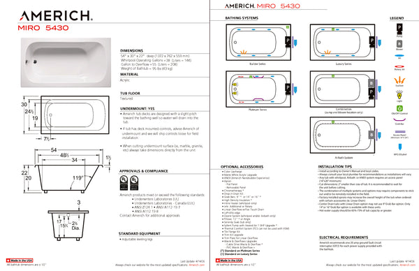 Americh Miro 54 30 Drop-in Bathtub