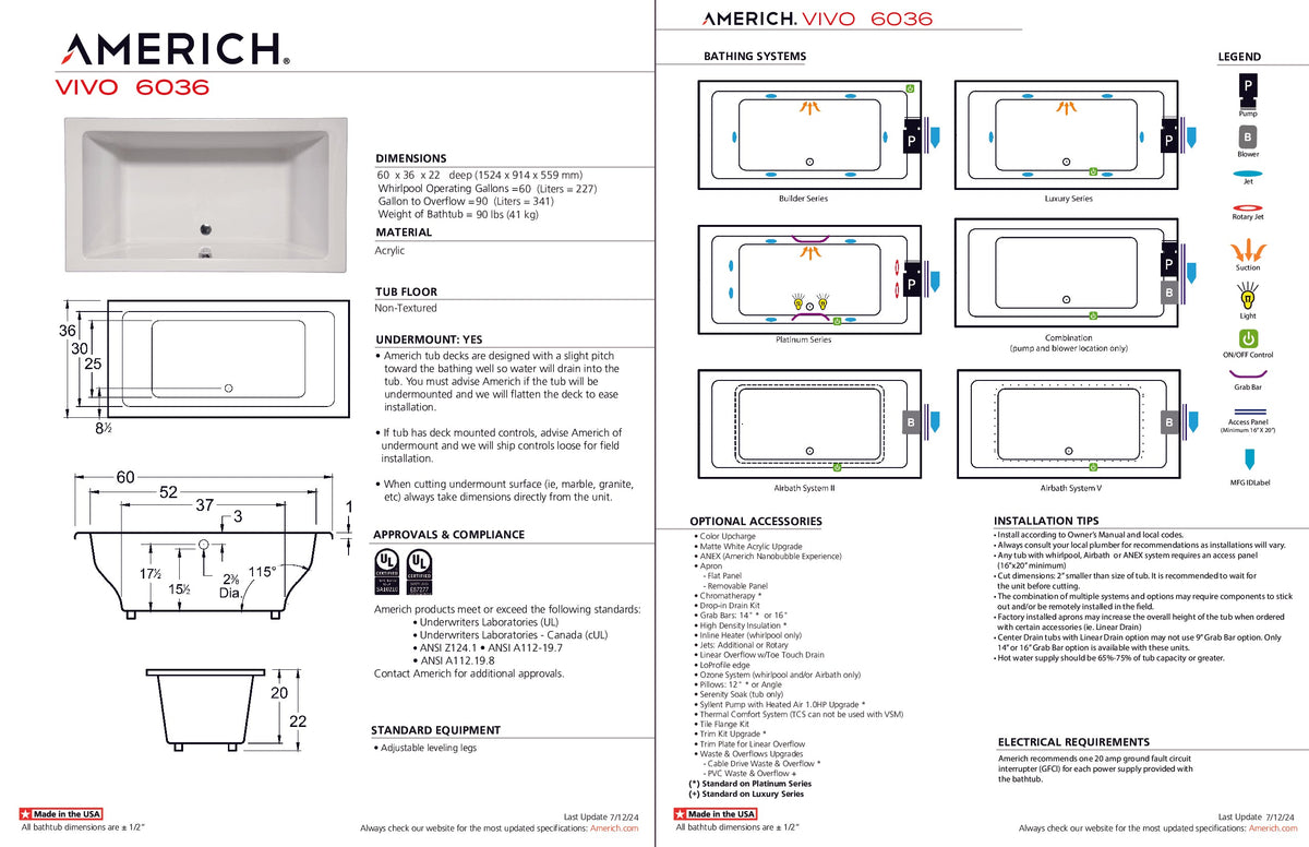 Americh Vivo 60 36 Dropin Bathtub