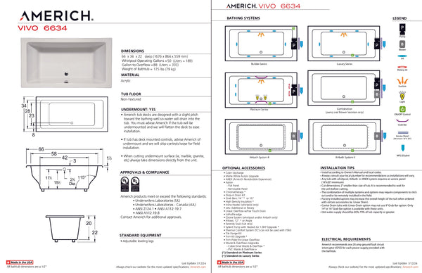 Americh Vivo 66 34 Drop-in Bathtub