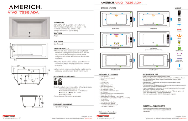 Americh Vivo 72 36 ADA Drop-in Bathtub