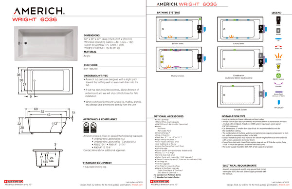 Americh Wright 60 36 Drop-in Bathtub